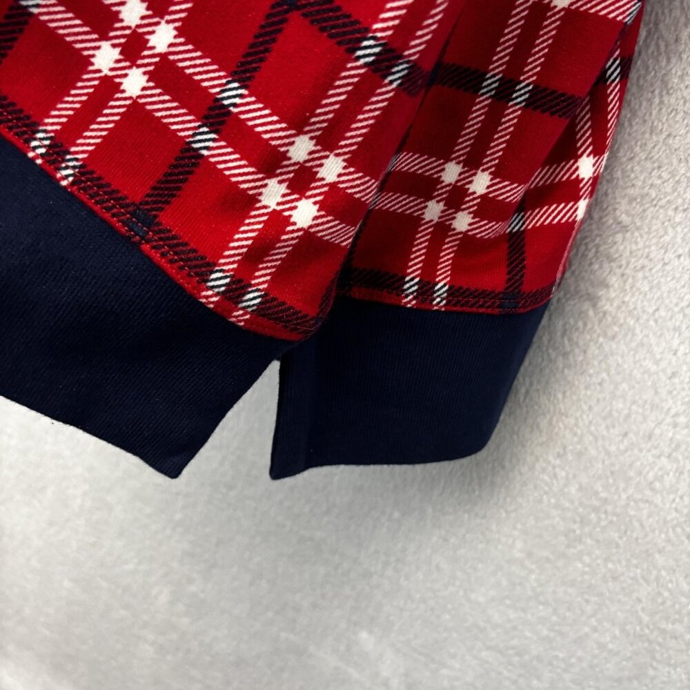 Lands End Serious Sweats Sweatshirt Womens Large Red Green Plaid Holiday Casual - Picture 8 of 14